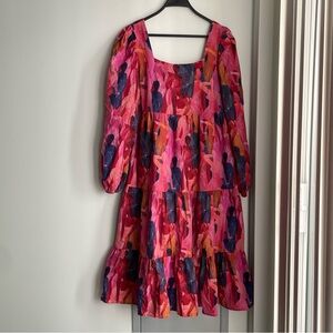 NEVER FULLY DRESSED Vibrant Multicolour Figure Print Square Neck Midi Dress